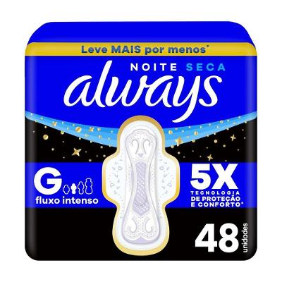 Absorvente Always Noite Seca com Abas Fluxo Intenso 48 Unidades