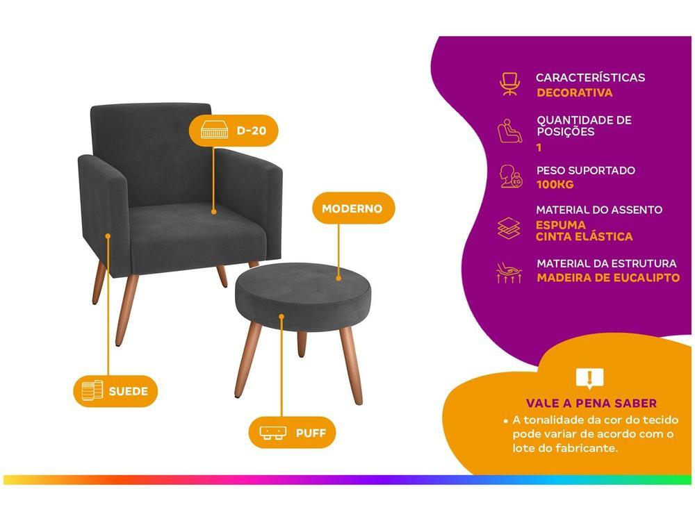 Poltrona Decorativa com Puff Moderno Matrix - 2