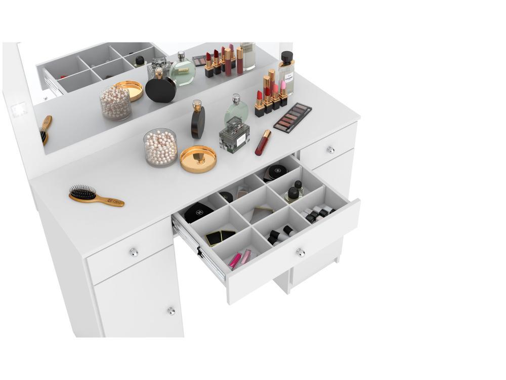 Penteadeira Camarim com Espelho e LED 3 Gavetas 2 Portas Demóbile Carisma - 11