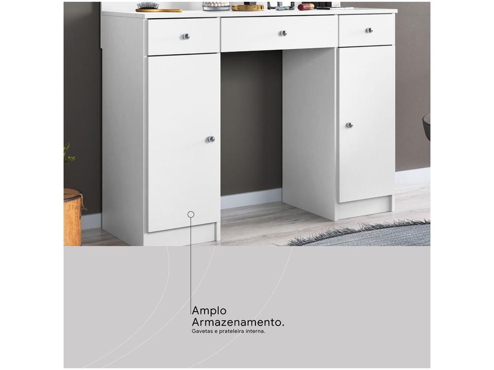 Penteadeira Camarim com Espelho e LED 3 Gavetas 2 Portas Demóbile Carisma - 3