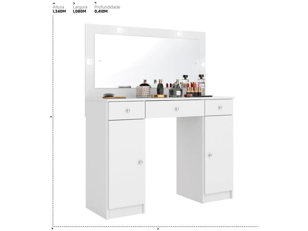 Penteadeira Camarim com Espelho e LED 3 Gavetas 2 Portas Demóbile Carisma - 8