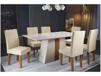 Mesa de Jantar 6 Cadeiras Retangular Off White Imbuia e Pastel Tampo de MDF com Vidro Viero Roma - 1