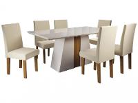 Mesa de Jantar 6 Cadeiras Retangular Off White Imbuia e Pastel Tampo de MDF com Vidro Viero Roma - 6