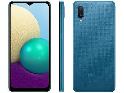 Smartphone Samsung Galaxy A02 32GB Azul 2GB RAM 6,5" Câm. Dupla + Selfie 5MP Dual Chip