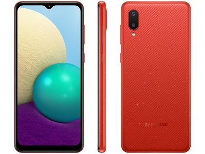 Smartphone Samsung Galaxy A02 32GB Vermelho 2GB RAM 6,5" Câm. Dupla + Selfie 5MP Dual Chip