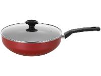 Frigideira Wok Antiaderente Multiflon de Alumínio Amora Vermelha 28cm com Tampa - 1