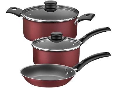 Jogo de Panelas Tramontina Antiaderente de Alumínio Vermelho 3 Peças Turim