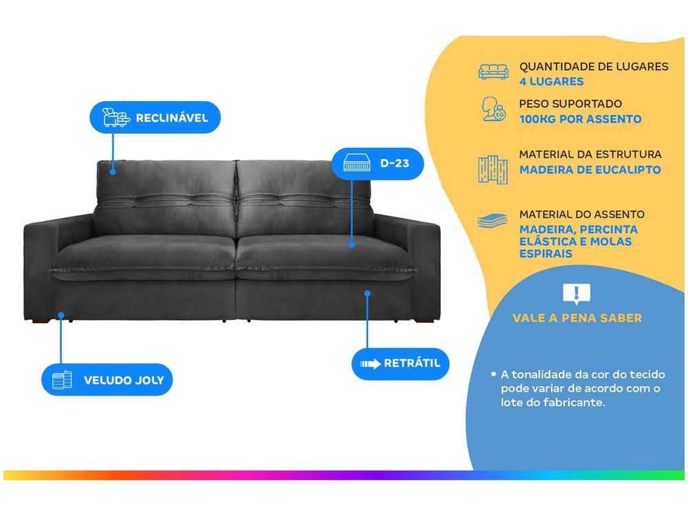 Sofá Retrátil Reclinável 4 Lugares Nipon Gralha Azul - 2