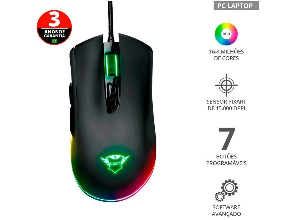 Mouse Gamer RGB Trust Óptico 15000DPI 7 Botões - 7