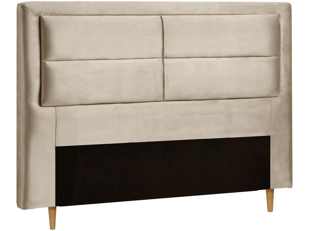Cabeceira Queen Estofada Dobuê Movelaria Estoril Veludo Bege - 2