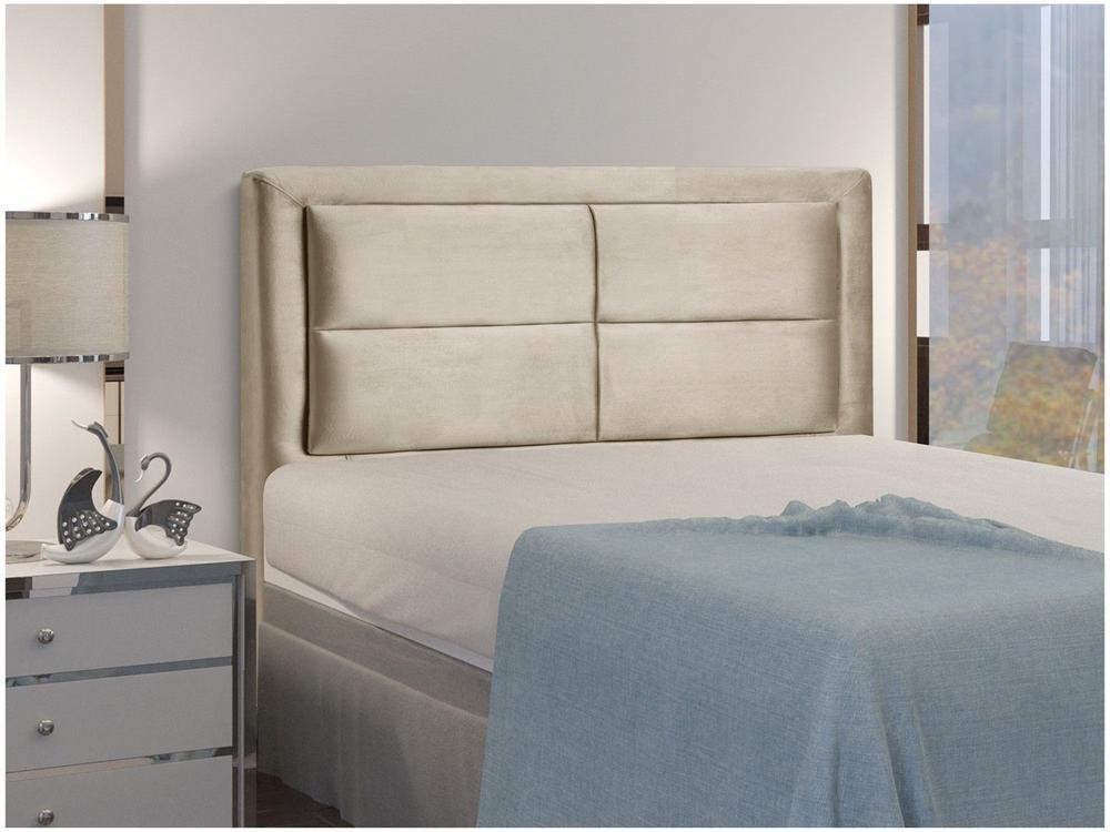 Cabeceira Casal Estofada Dobuê Movelaria Estoril Veludo Bege - 1