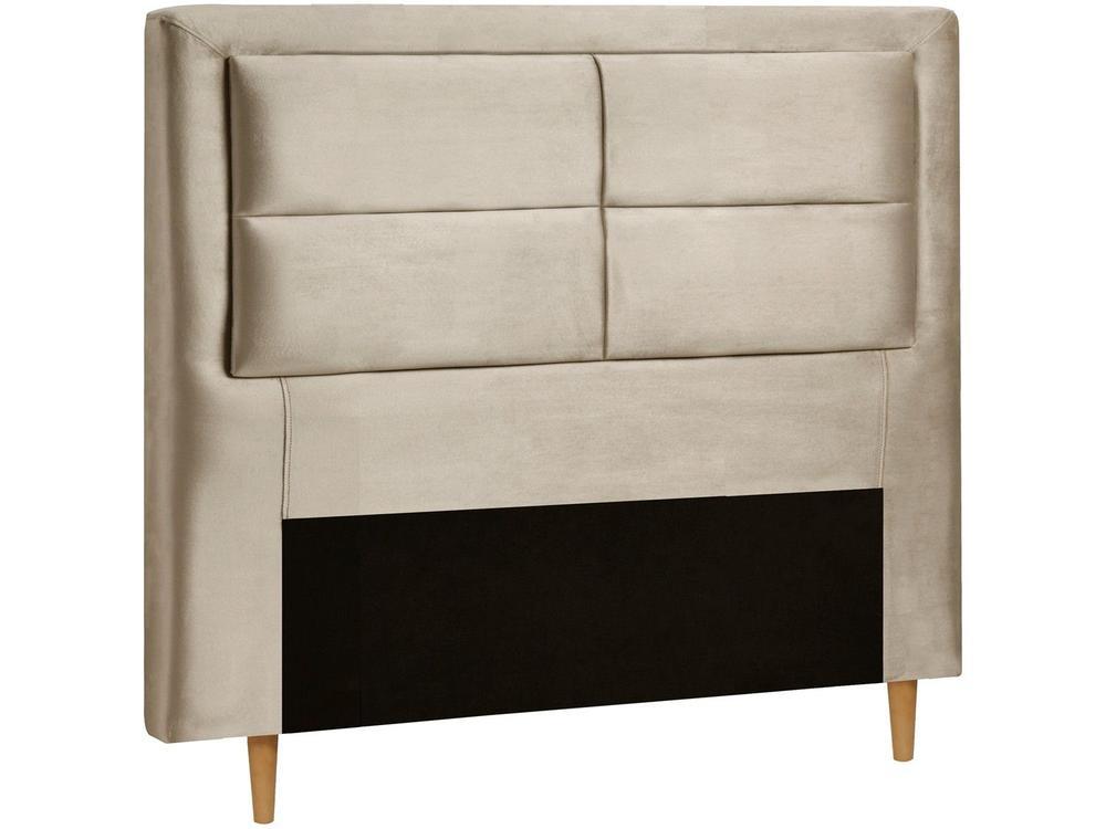 Cabeceira Casal Estofada Dobuê Movelaria Estoril Veludo Bege - 2