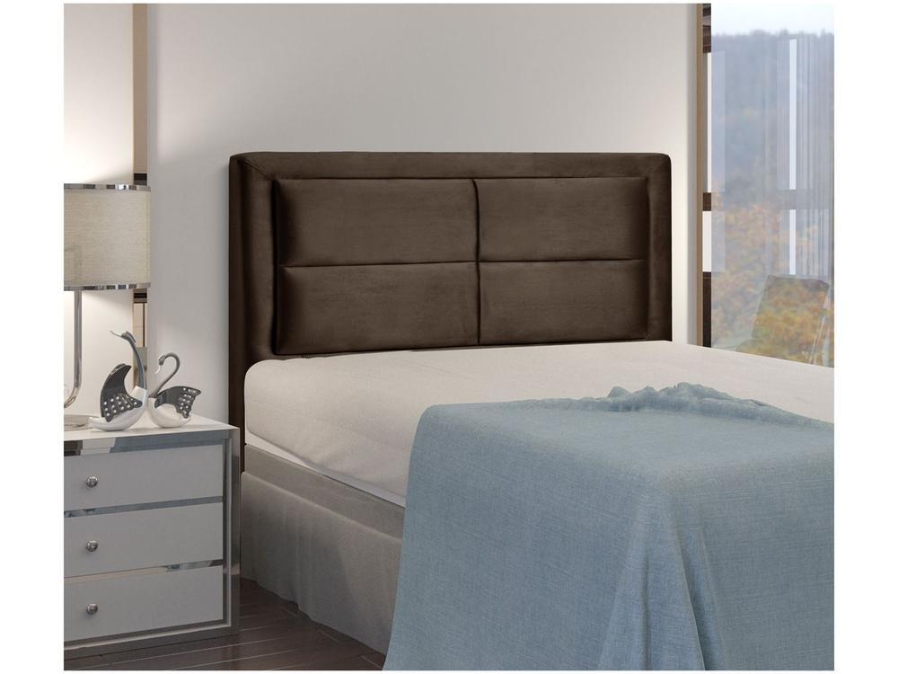 Cabeceira Casal Estofada Dobuê Movelaria Estoril Veludo Cacau - 1