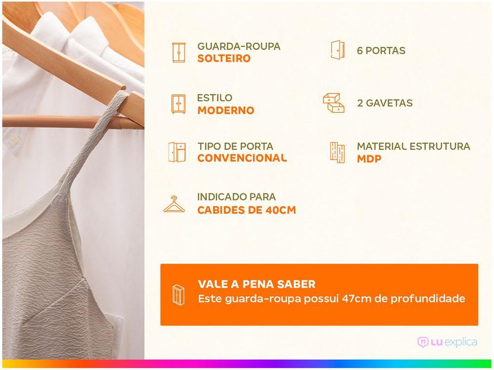 Guarda-roupa Solteiro 6 Portas 2 Gavetas - 2