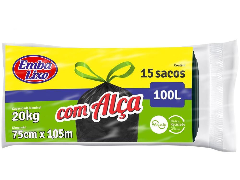 Saco de Lixo Preto 100L com Alça Embalixo 15 Unidades - 1