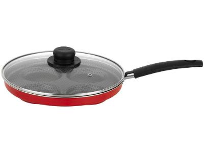 Frigideira 4 Ovos Antiaderente Multiflon de Alumínio com Tampa Gourmet Vermelha 26cm