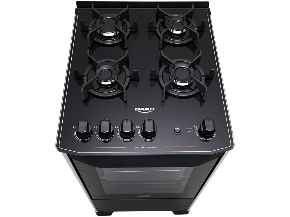 Fogão 4 Bocas Preto Mesa de Vidro Dako Magister - 9