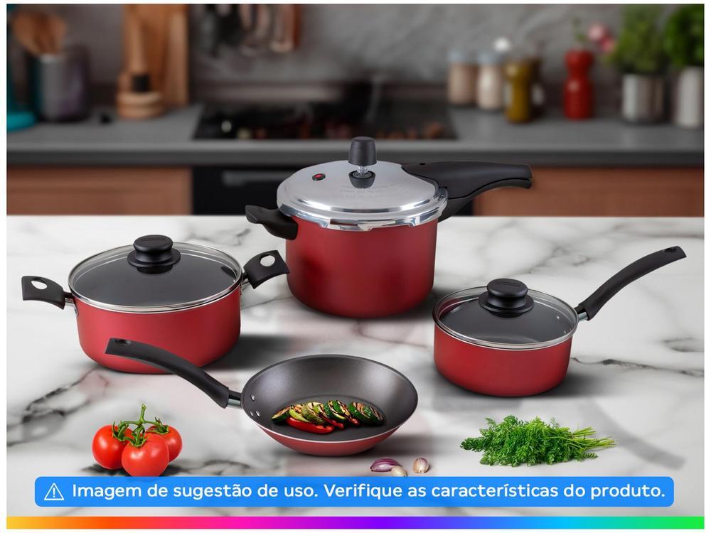 Jogo de Panelas Tramontina Antiaderente de Alumínio Vermelho 4 Peças Turim - 3