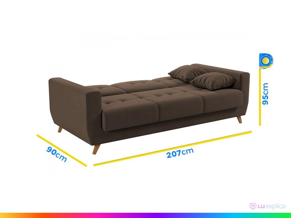 Sofá-cama Casal 3 Lugares com Baú Reclinável Veludo Matrix Pâmela - 3