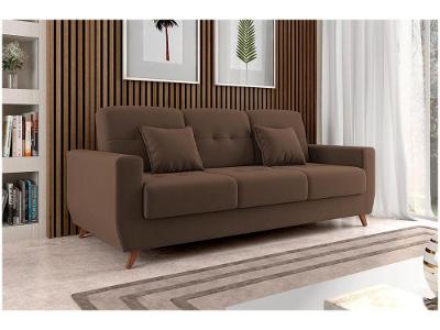 Sofá-cama Casal 3 Lugares com Baú Reclinável Veludo Matrix Pâmela