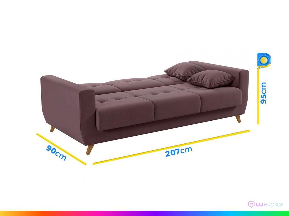 Sofá-cama Casal 3 Lugares com Baú Reclinável Veludo Matrix Pâmela - 3