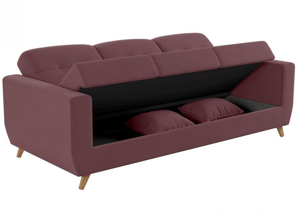 Sofá-cama Casal 3 Lugares com Baú Reclinável Veludo Matrix Pâmela - 6