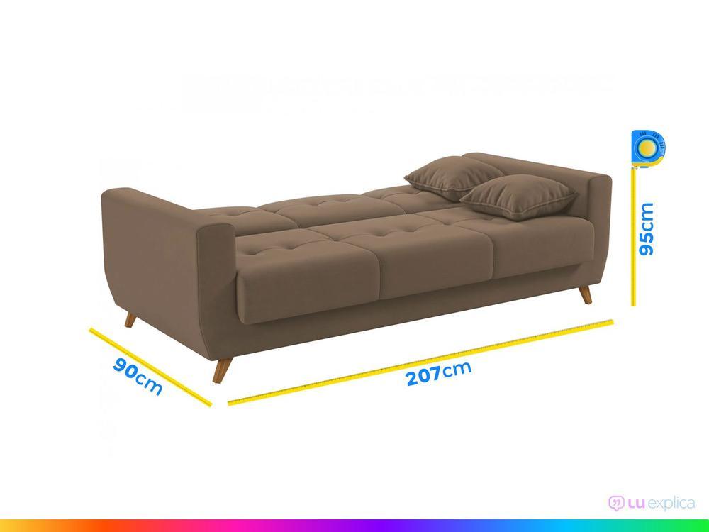 Sofá-cama Casal 3 Lugares com Baú Reclinável Veludo Matrix Pâmela - 3