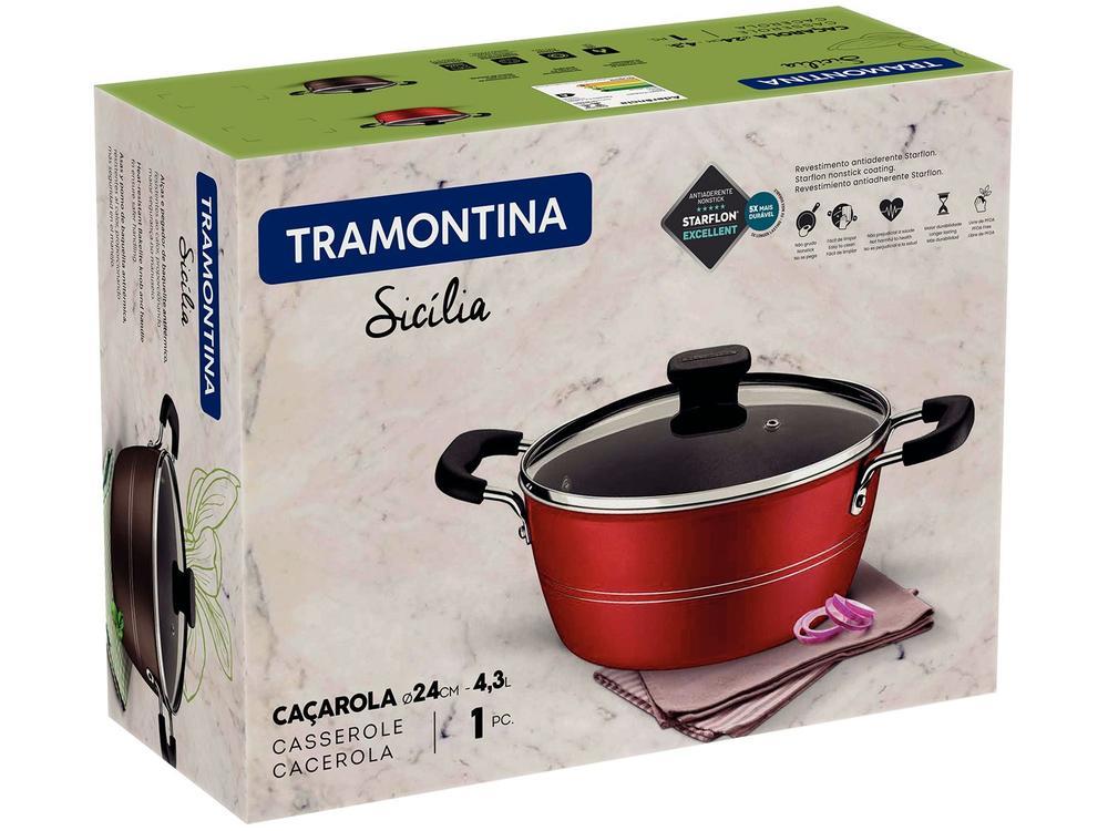 Caçarola Tramontina Antiaderente com Tampa Vermelho 4,3L 24cm Sicilia - 3