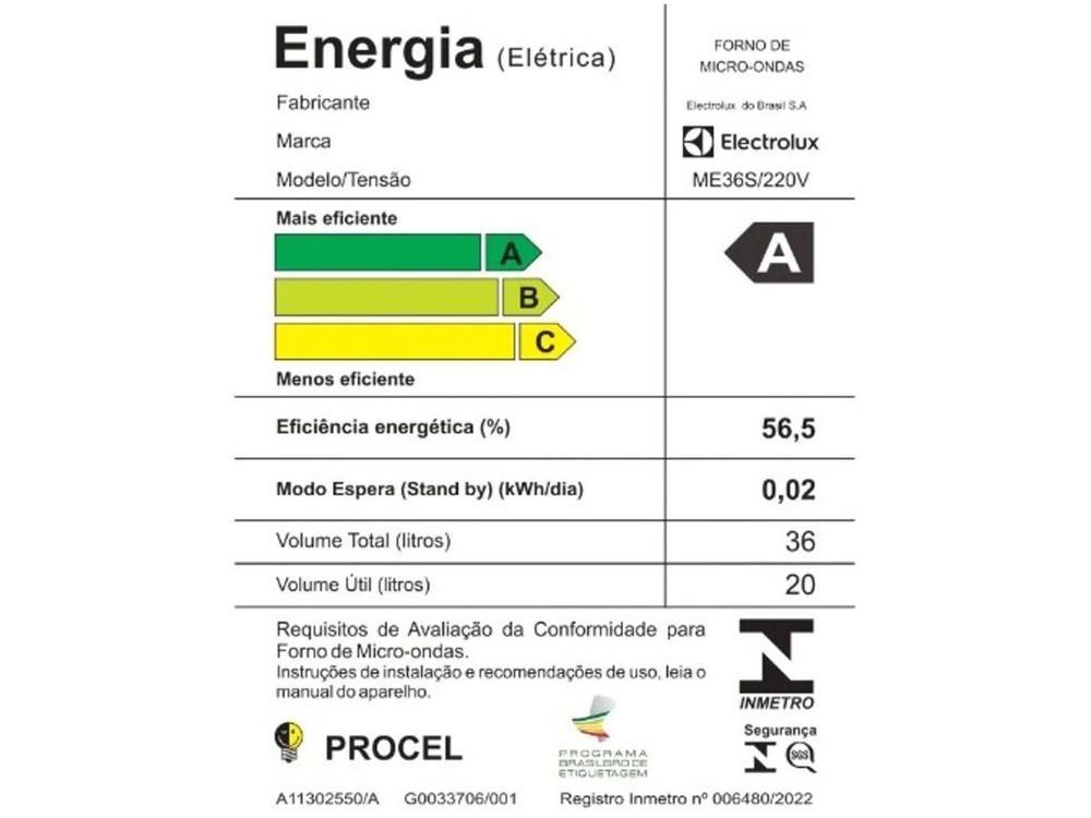 Micro-ondas Electrolux 36L Prata e Preto Espelhado Efficient ME36S - 8