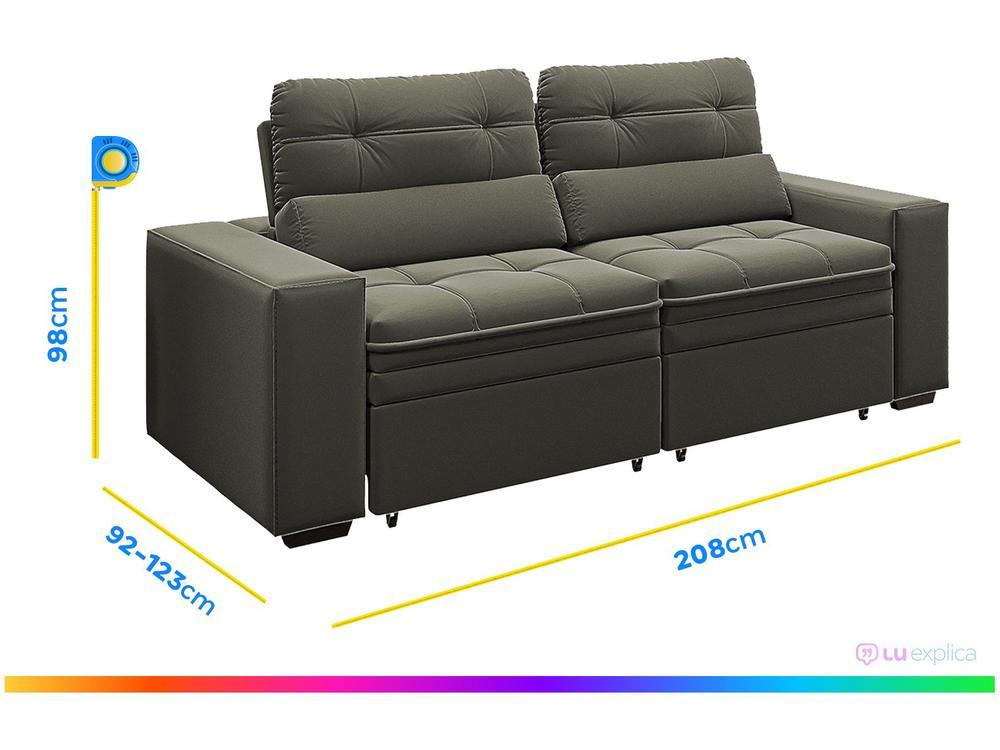 Sofá Retrátil Reclinável 3 Lugares Veludo com Baú - 7