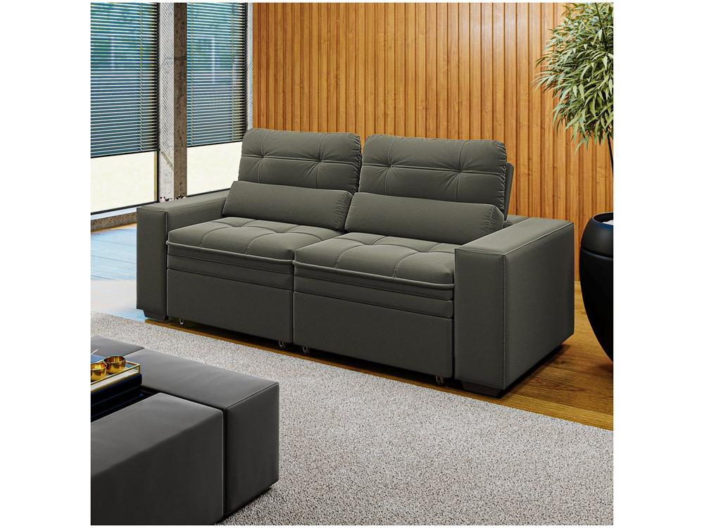 Sofá Retrátil Reclinável 3 Lugares Veludo com Baú - 6