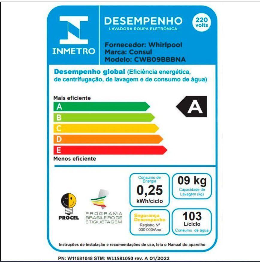 Lavadora de Roupas Consul 9kg 16 Programas de Lavagem Branca CWB09 - 9