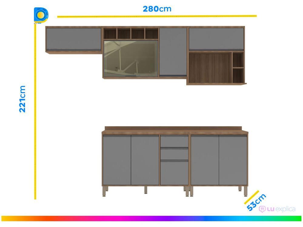 Armário de Cozinha Completa Luciane Parma com Balcão para Pia 8 Portas - 3