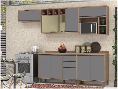 Armário de Cozinha Completa Luciane Parma com Balcão para Pia 8 Portas