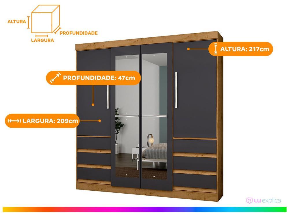 Guarda-roupa Casal com Espelho 4 Portas 6 Gavetas Araplac Sofia - 3