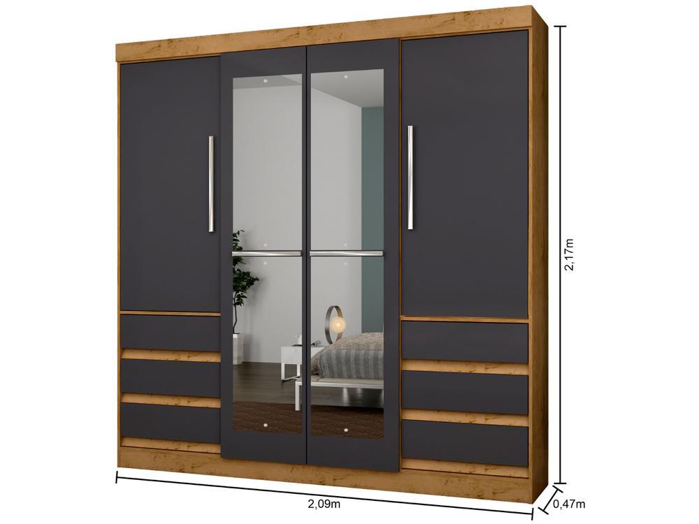 Guarda-roupa Casal com Espelho 4 Portas 6 Gavetas Araplac Sofia - 9