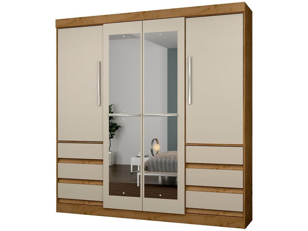 Guarda-roupa Casal com Espelho 4 Portas 6 Gavetas Araplac Sofia - 1