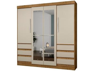 Guarda-roupa Casal com Espelho 4 Portas 6 Gavetas Araplac Sofia