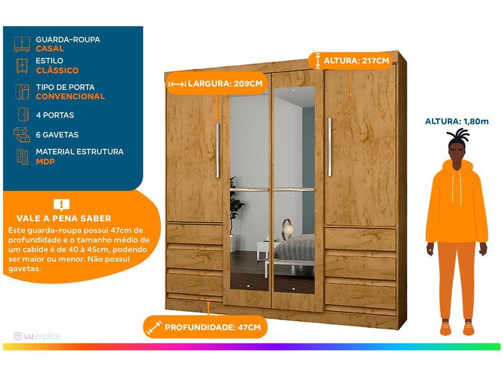 Guarda-roupa Casal com Espelho 4 Portas 6 Gavetas Araplac Sofia - 2