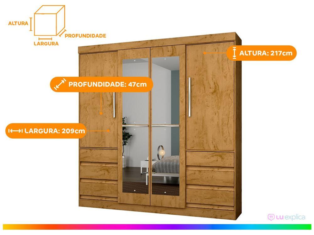 Guarda-roupa Casal com Espelho 4 Portas 6 Gavetas Araplac Sofia - 3