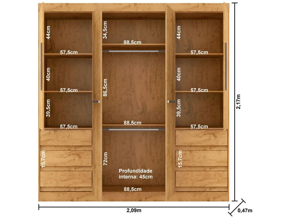 Guarda-roupa Casal com Espelho 4 Portas 6 Gavetas Araplac Sofia - 9