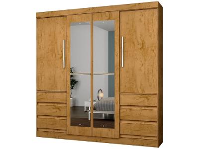 Guarda-roupa Casal com Espelho 4 Portas 6 Gavetas Araplac Atraente Sofia
