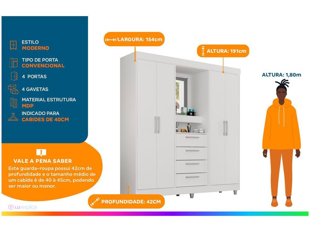 Guarda-roupa com Espelho 4 Portas 4 Gavetas Araplac Pequim - 2