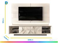 Bancada com Painel TV até 75” 4 Gavetas DJ Móveis Domani Pirâmide 3D