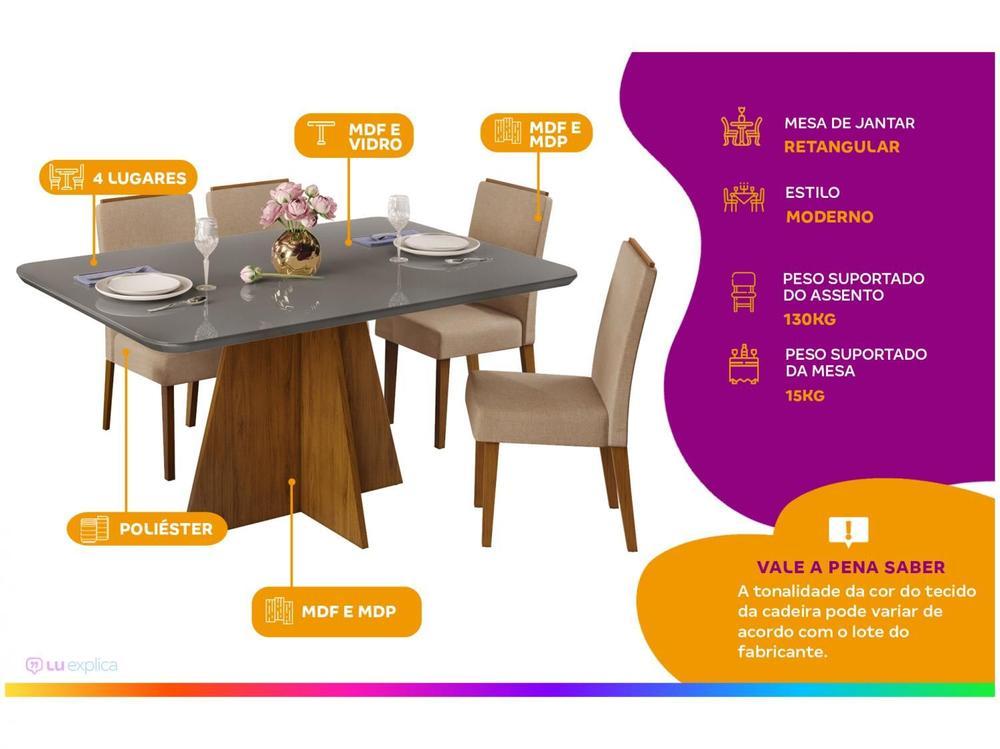 Mesa de Jantar 4 Cadeiras Retangular Cinza e Saara DJ Móveis Siena - 9