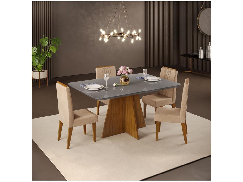 Mesa de Jantar 4 Cadeiras Retangular Cinza e Saara DJ Móveis Siena - 1