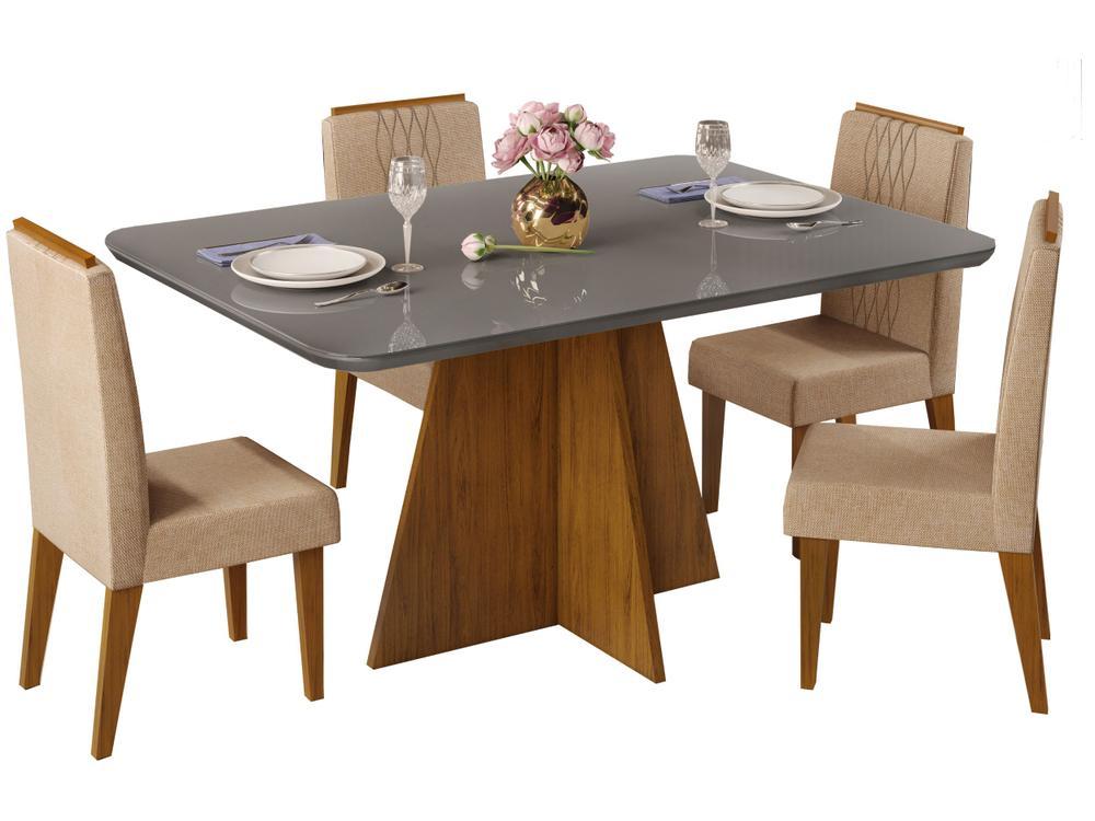 Mesa de Jantar 4 Cadeiras Retangular Cinza e Saara DJ Móveis Siena - 5