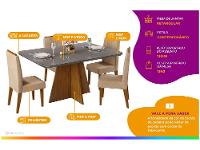 Mesa de Jantar 4 Cadeiras Retangular Cinza e Saara DJ Móveis Siena - 2