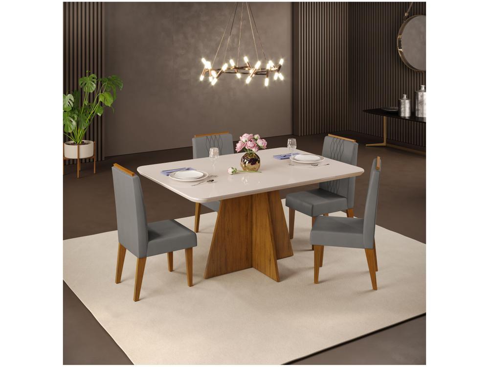 Mesa de Jantar 4 Cadeiras Retangular Off White e Lunar DJ Móveis Siena - 1