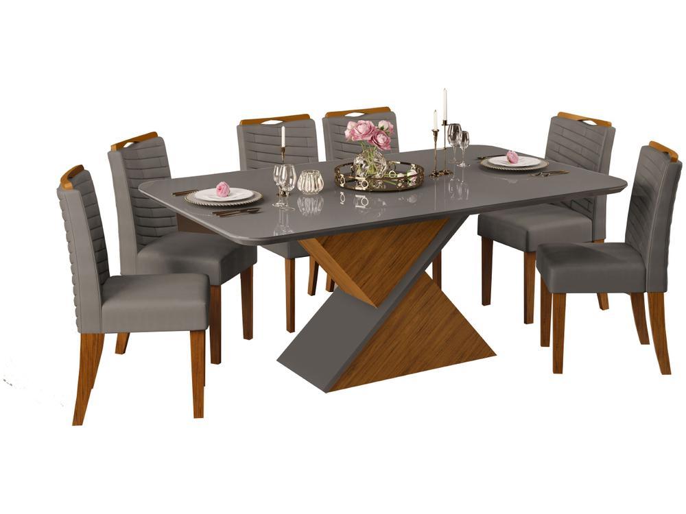 Mesa de Jantar 6 Cadeiras Retangular Cinza e Lunar DJ Móveis Firenze - 5